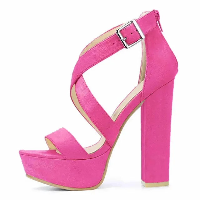 Women Sandals 2026 Summer Sexy 14cm Open Toe Thick High Heels Chunky Cross Strap Buckle Platform Pumps Dress Party Wedding Shoes 2