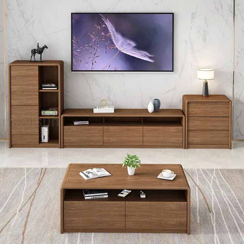 

Tv Cabinet Coffee Table Combination Modern Minimalist Nordic Small Apartment Living Room Home Solid Wood Economical Furniture
