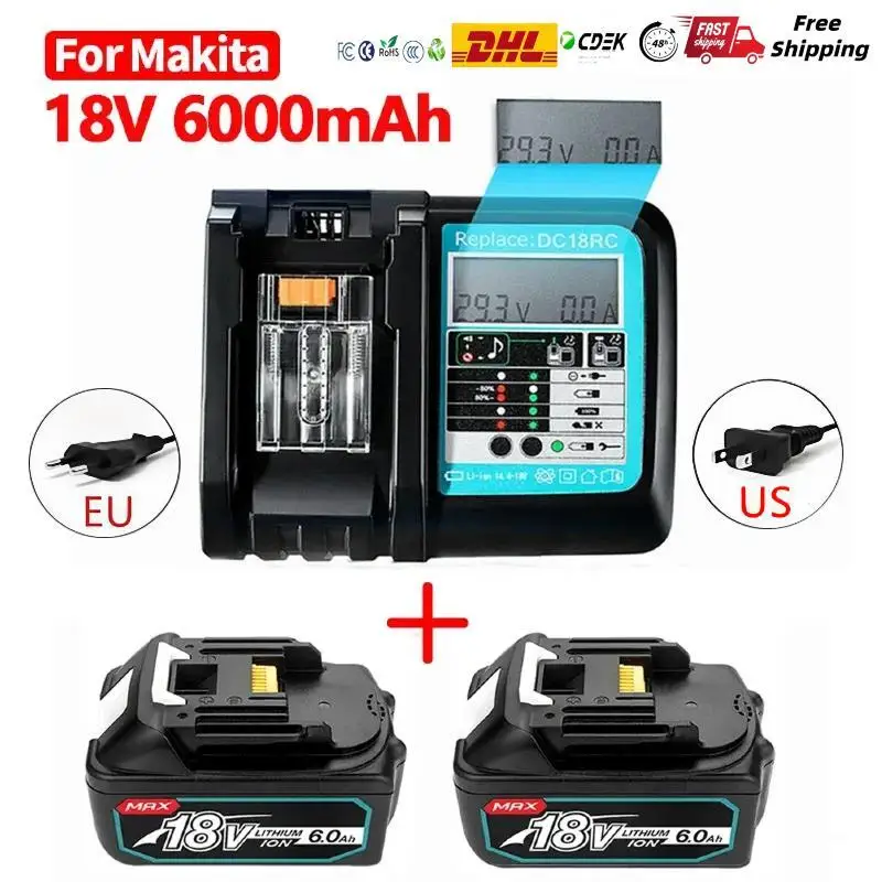 

BL1850B for Makita 18V Battery 6Ah Lithium ion Replacement BL1860B BL1860 BL1850 Rechargeable Power Tool Battery DDF486 DF488