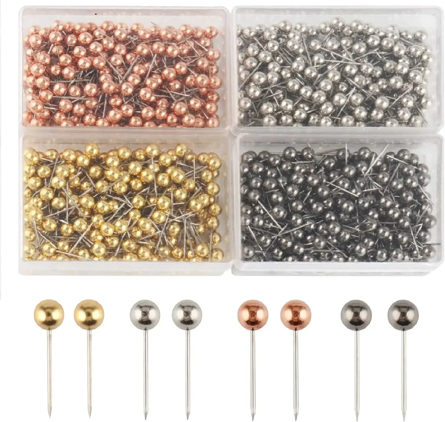 Map Tacks Thumbtack Retro Metallic Color Decorative Thumb Tacks Beads Head Marking Push Pins for Cork Board 200Pcs 1/8Inch
