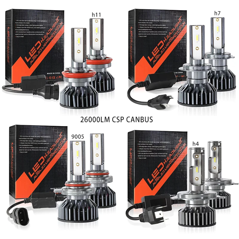 Heyword-Farol LED para carro, 26000lm, 160W, 1860, chip CSP, 3000K, 4300K, 6000K, 8000K, h4, h7, h1, 9005, h7, h11