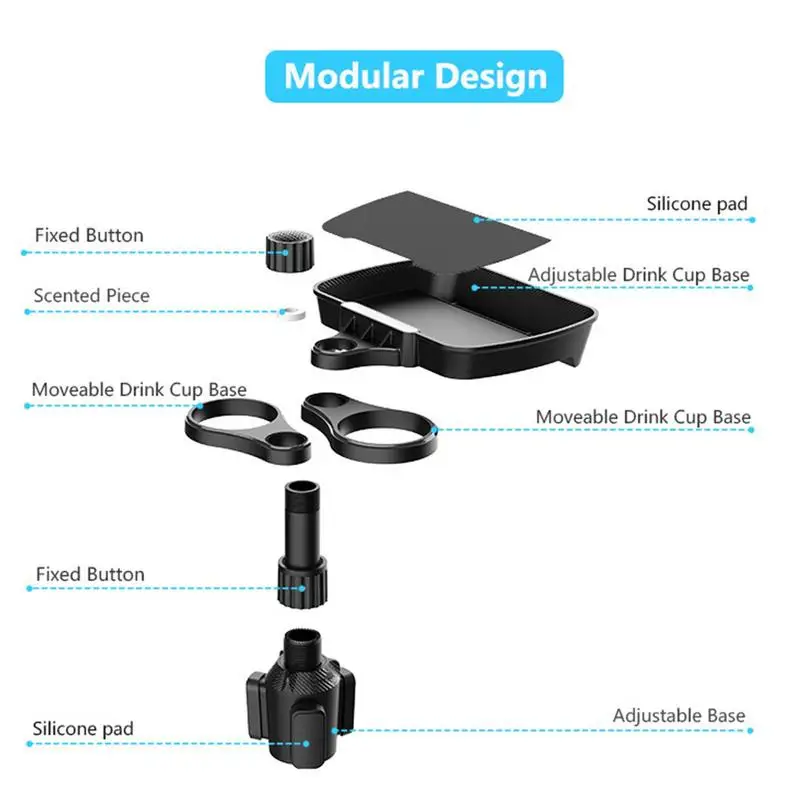 Multifunctional Car Cup Holder Attachable Tray 360 Swivel Adjustable Car Food Eating Tray Table Auto Cup Holders Expander drinks holder