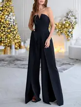 

CFJS-007 2022Y New Arrival Strapless Split Jumpsuit Elegant Pure White Women Jumpsuit Loose Fashion Office Wear Pants