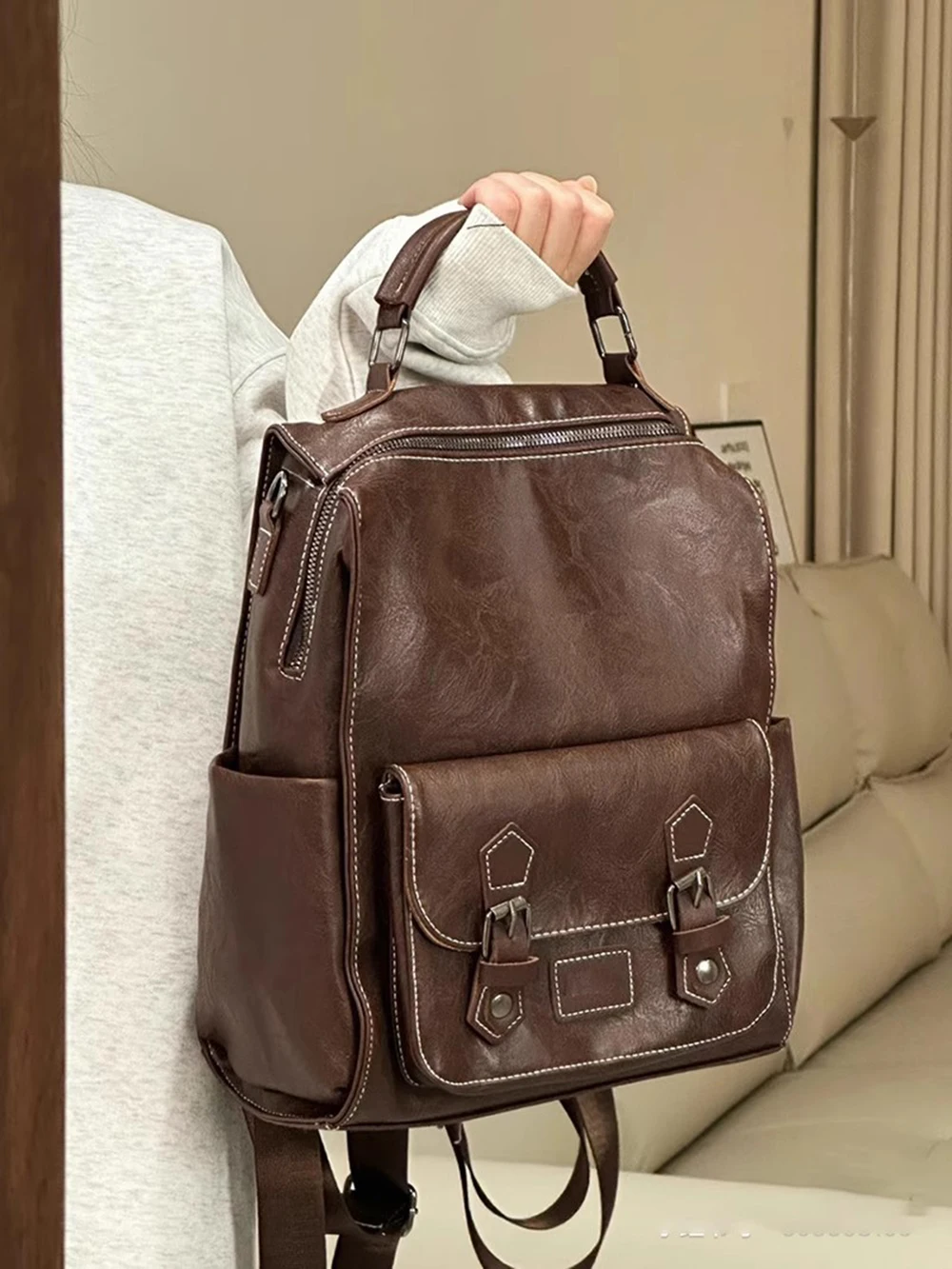 thumbnail image 1 of Mochila de cuero suave para mujer, bolso de hombro de marca de alta calidad para mujer, mochila multifunción para mujer 2024, bolsos escolares populares para niñas, 1 of 5