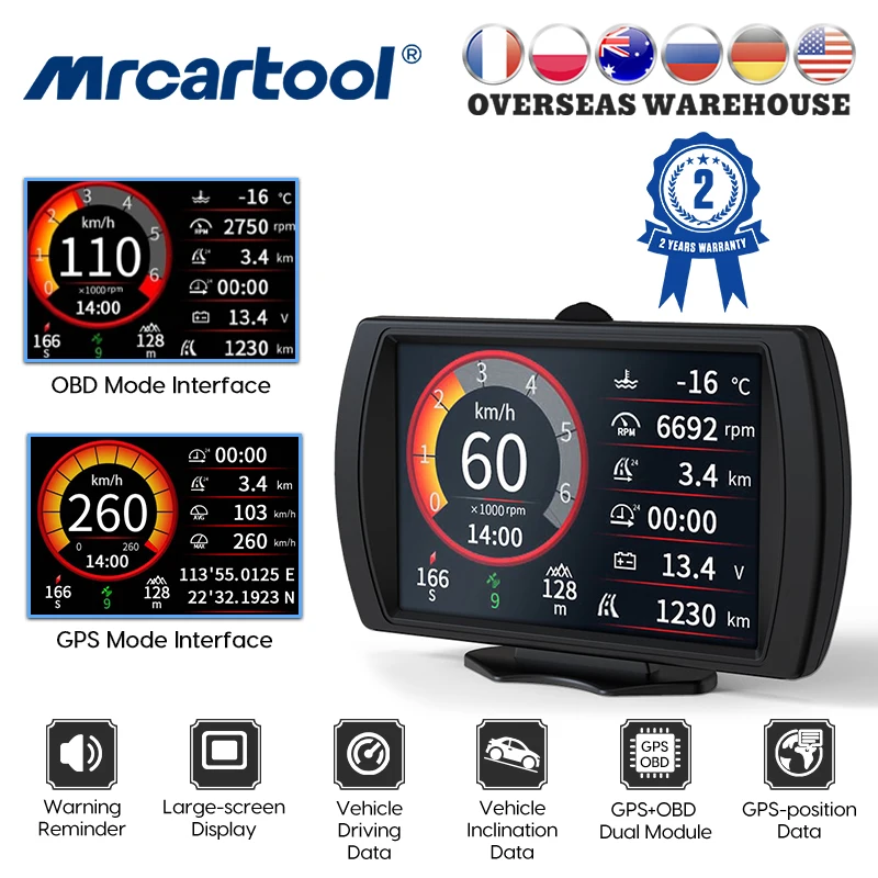 

Автомобильный бортовой и GPS-навигатор MRCARTOOL, спидометр, измеритель наклона, превышение скорости, Автомобильный дисплей, аксессуар для внедорожника