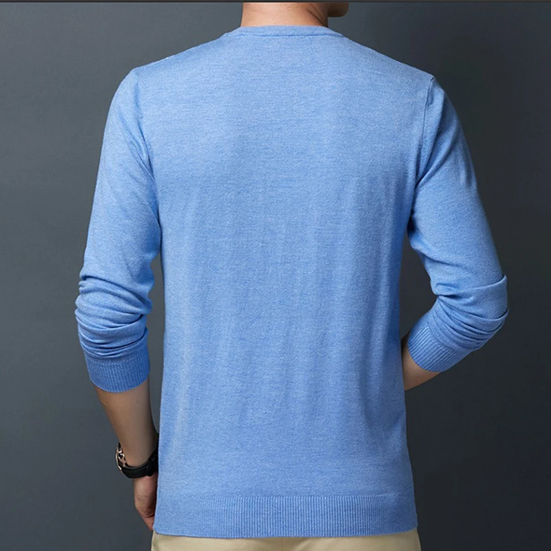 Men's knit sweater round neck bottoming sweater thin section Slim pullover solid color 2