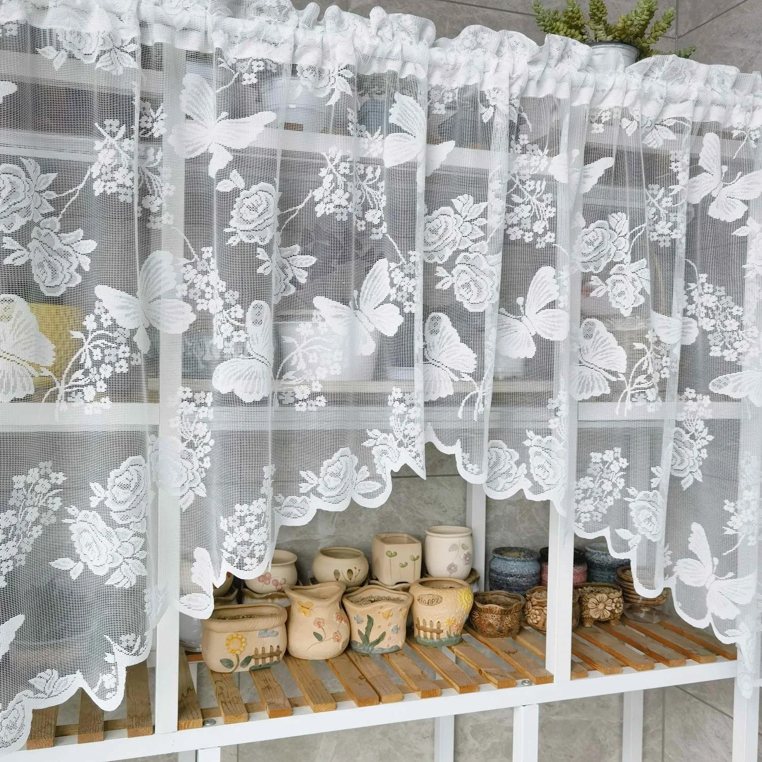 1pc Lace Bird Short Curtians for Kitchen Cafe Study Room Spring Pastoral Half Sheer Small Window Valance Drapes