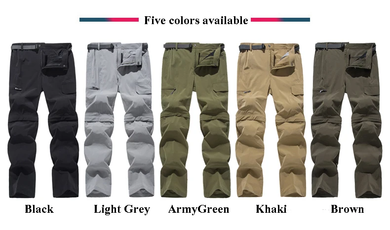 NUONEKO New Elastic Mens Hiking Pants Outdoor Sport Summer Quick Dry Waterproof Detachable Camping Trekking Climbing Cargo Pants