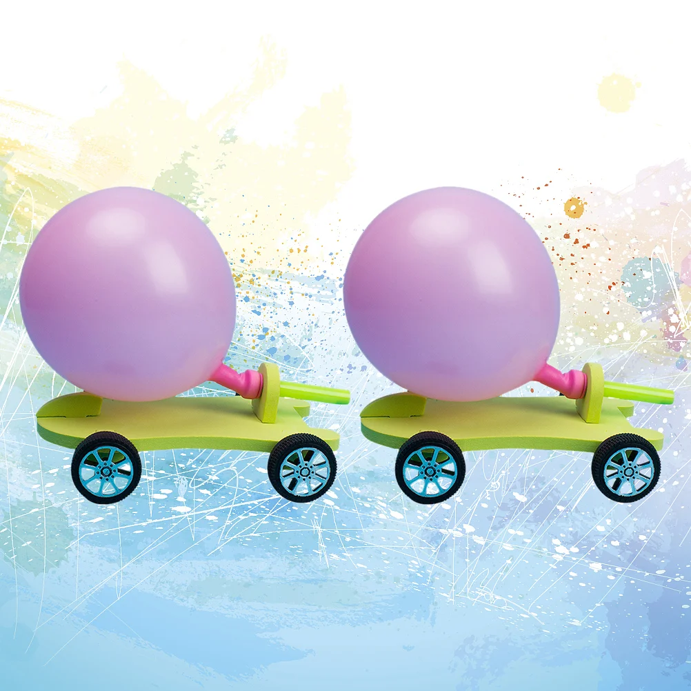 

2Set of DIY Materials Scientific DIY Balloon Car Children's Educational DIY Assembly Model Car Toys Set for Kids(Random Color)