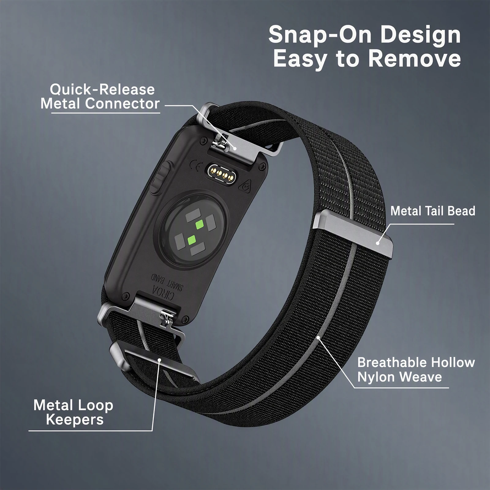Breathable Nylon Adjustable Band with Sliding Metal Ring Buckle, 22mm