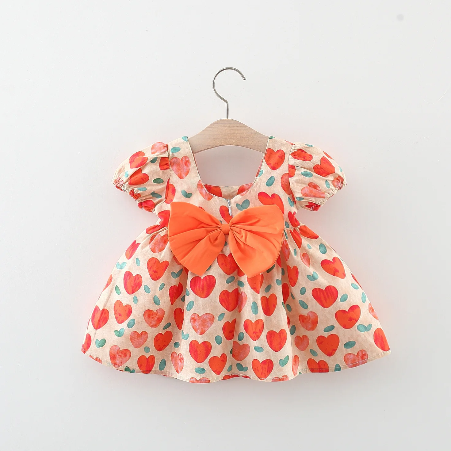 Girls Dress Summer Cute Short Sleeved Cotton Korean Back Bow Suitable for 0-3 Year Old Babies