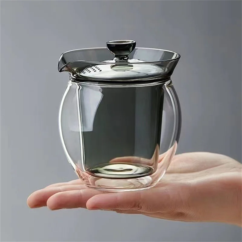 180ML Anti Scalding Double Wall High Borosilicate Glass Gaiwan Heat-resistant Kungfu Tea Set Brewing Green Tea Hand Holding Pot