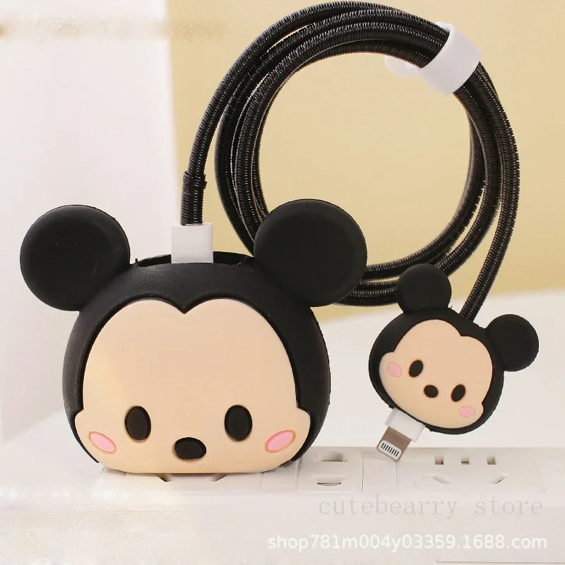 Disney Mickey Minnie Mouse for Apple 18/20W Adapter Charger Case with Cable Bite Protector Cute TPU Soft Protective Data Cable