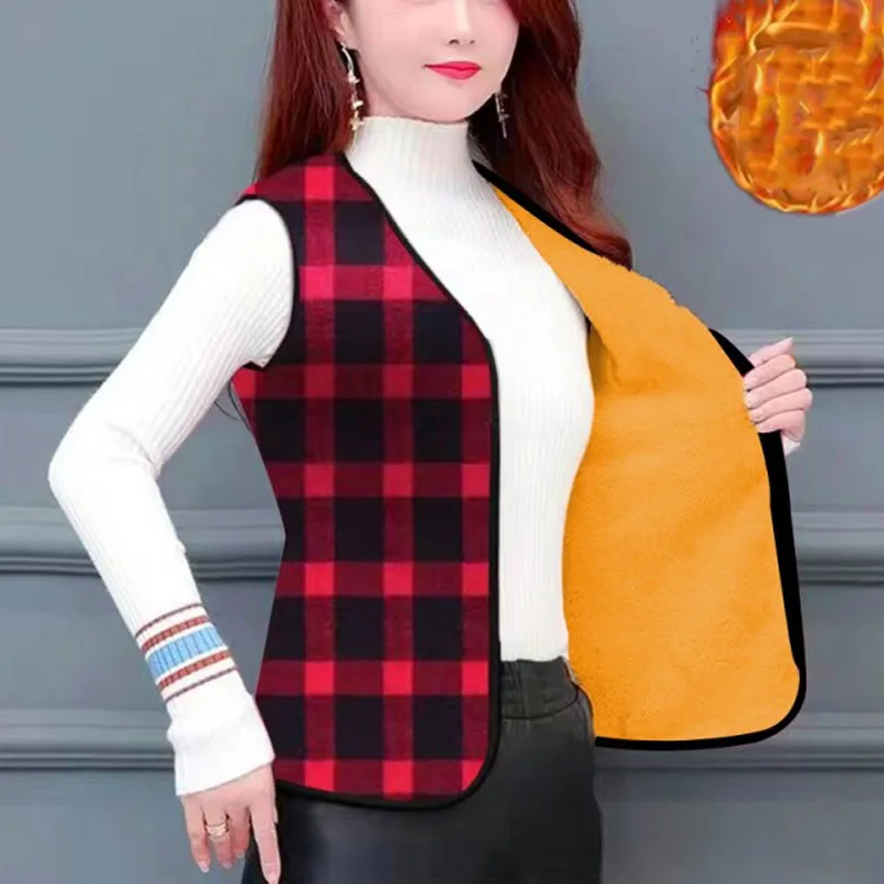 Autumn Winter New Fashion Plaid Versatile Zipper Covers the Belly Slim Sleeveless Loose Casual Spliced Women's Vest Tops