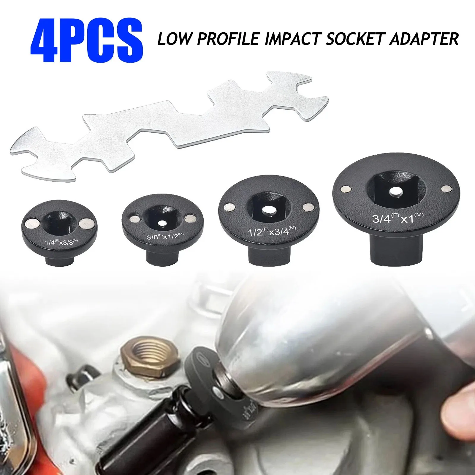 Professional 4Pcs/Set Low Profile Impact Socket Adapter with Wrench Set For Impact Wrench Power Garage Tool Accessories
