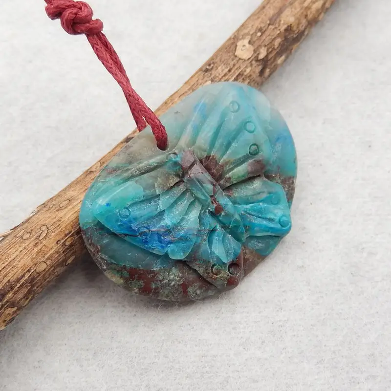 Handmade Fashion Pendant Bead Natural Stone Chrysocolla Carving Butterflies Jewelry Necklace Accessories 31x22x5mm 5g