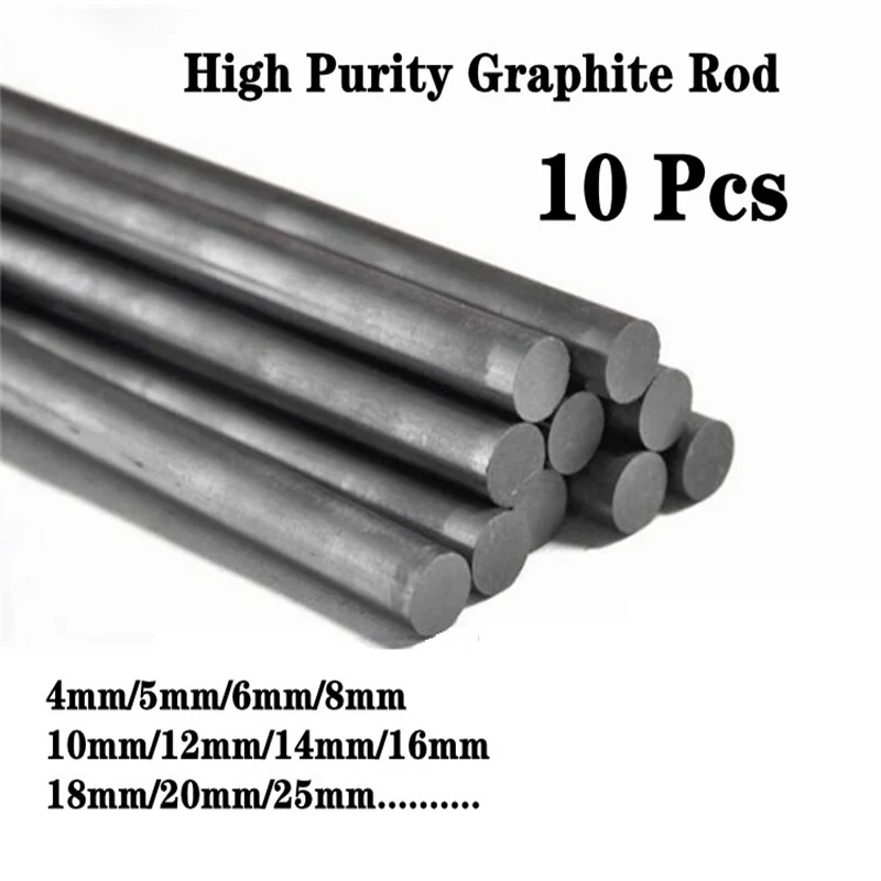 10pcs Black Carbon Rod Graphite Electrode Cylinder Rods Bars 100mm For Industry High Temperature