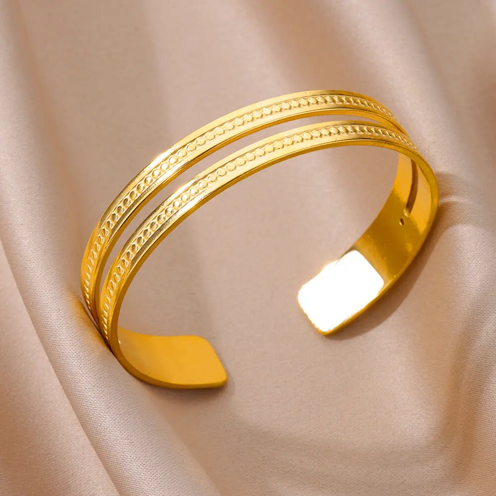 Stainless Steel Bangle Bracelet for Women 2023 New in Gold Color Open Bangles Femme Luxury Brand Jewelry Free Shipping pulseras