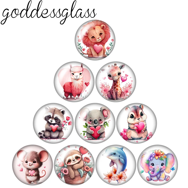 Neue süße Herz Tiere Löwe Giraffe Koala10pcs Mix 12mm/18mm/20mm/25mm runde Foto Glas Cabochon Demo flache Rückseite machen Ergebnisse – Detail 1