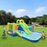 7 in1 Inflatable slide water park bouncing house outdoor garden bouncer with Whack a mole games & Splash pool & Target games & W 2
