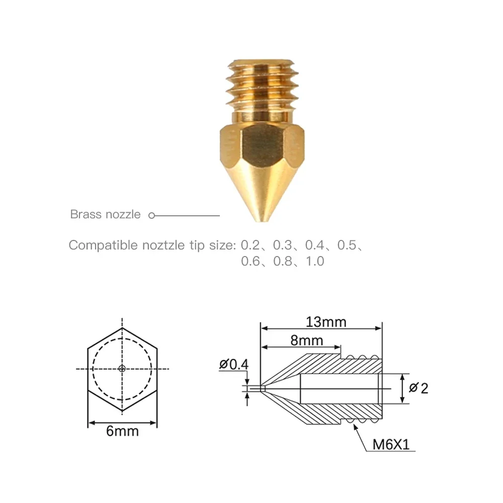 CRECLITY  MK8 노즐 패키지 황동 깍지, Ender-3 시리즈 모든 FDM 3D 인쇄용, 24PCs/세트, 0.2, 0.3, 0.4, 0.5, 0.6, 0.8, 1.0mm