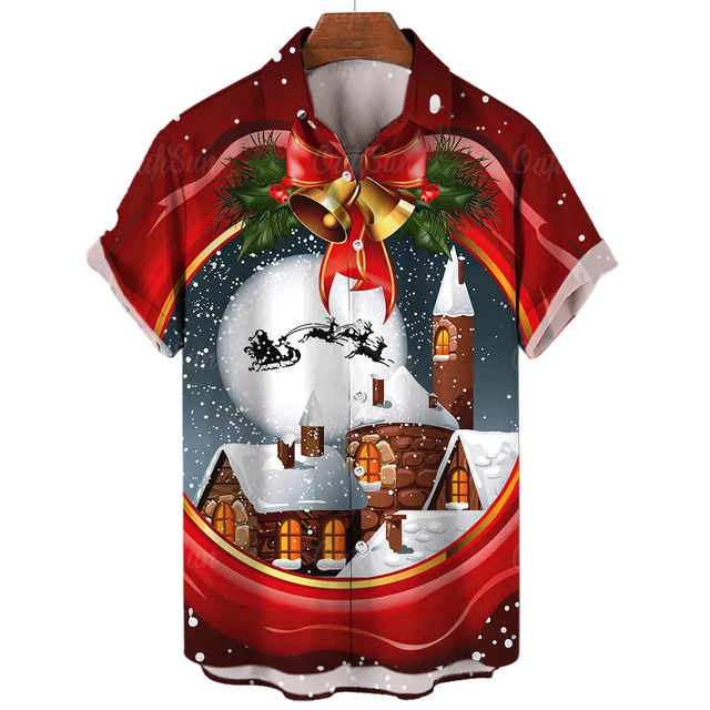 Christmas Presents Mens Shirt 3d Print Santa Claus Short Sleeved