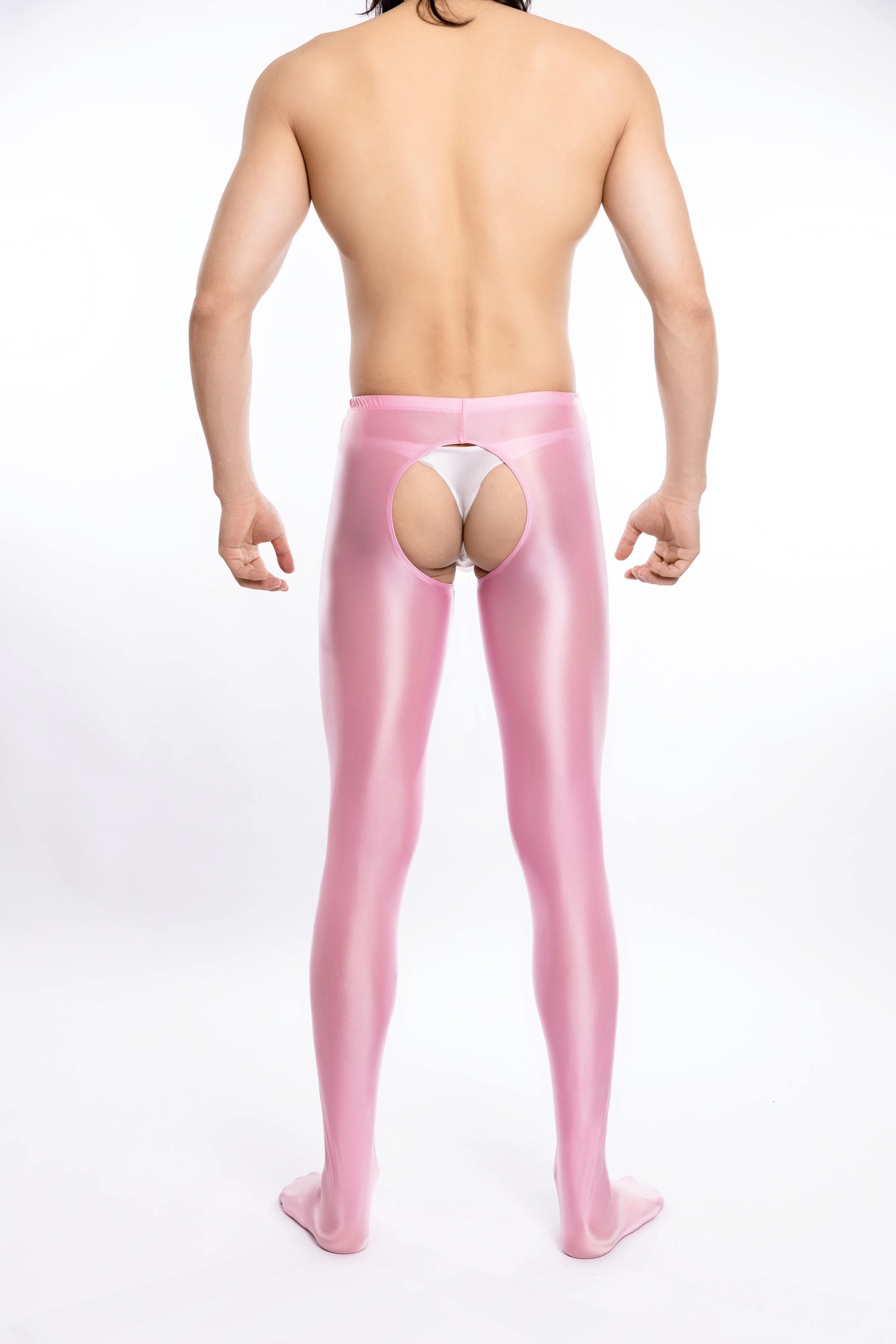 Men's open crotch leggings high waisted covered cut shiny bodysuits underwear nightclub dance costumes
