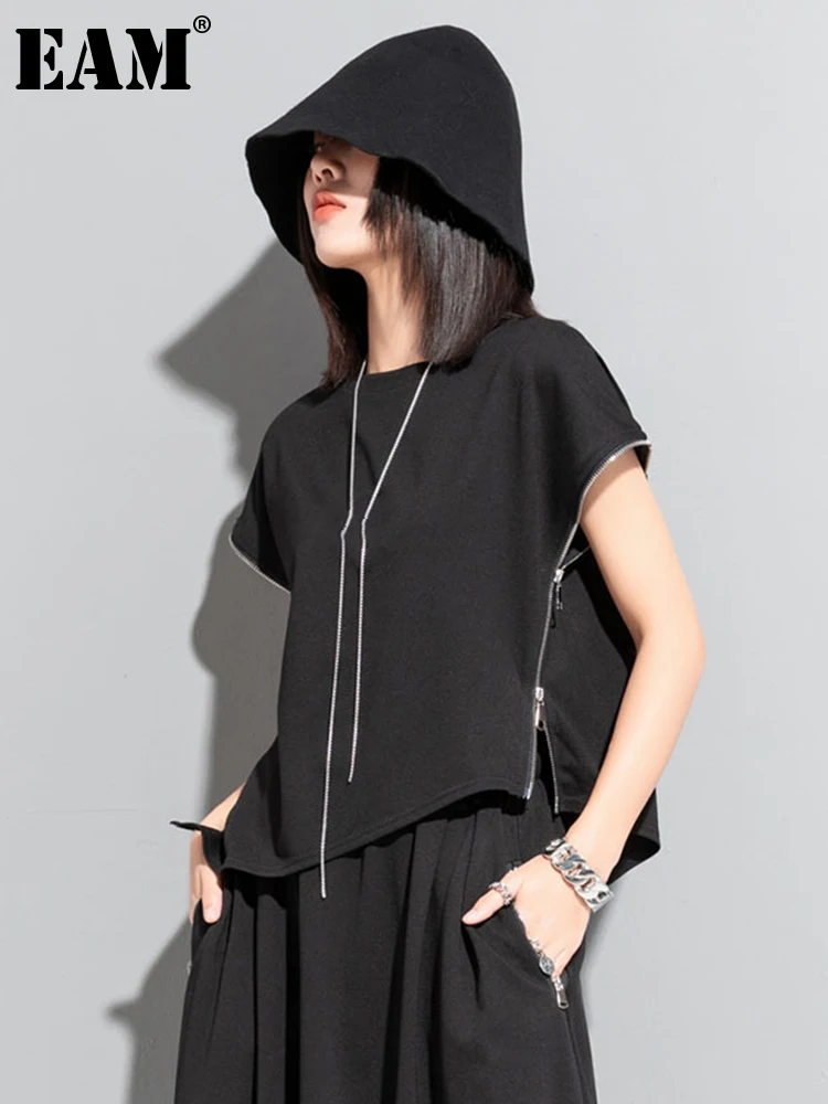 EAMWomenBlackZipperIrregularBigSizeCasualTshirtNewRoundNeckSleevelessFashion.jpg