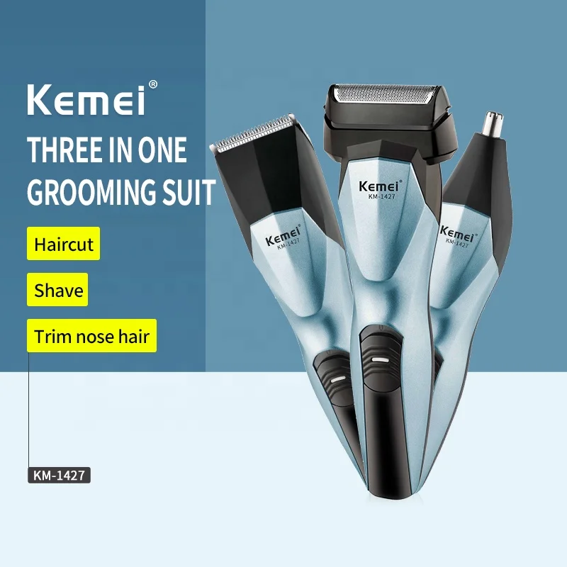 Kemei 1427 3-in-1 Multifunctional Men Electric Reciprocating Shaver Hair Trimmer Rechargeable Hair Clipper Nose Ear Hair Trimmer 2