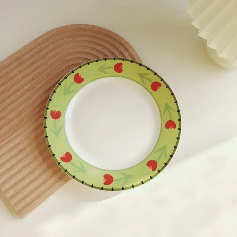 8inch Ceramic Plate Tableware Flat Plates Dessert Dish Cake Saucer Salad Plates and Dishes Carton Dinner