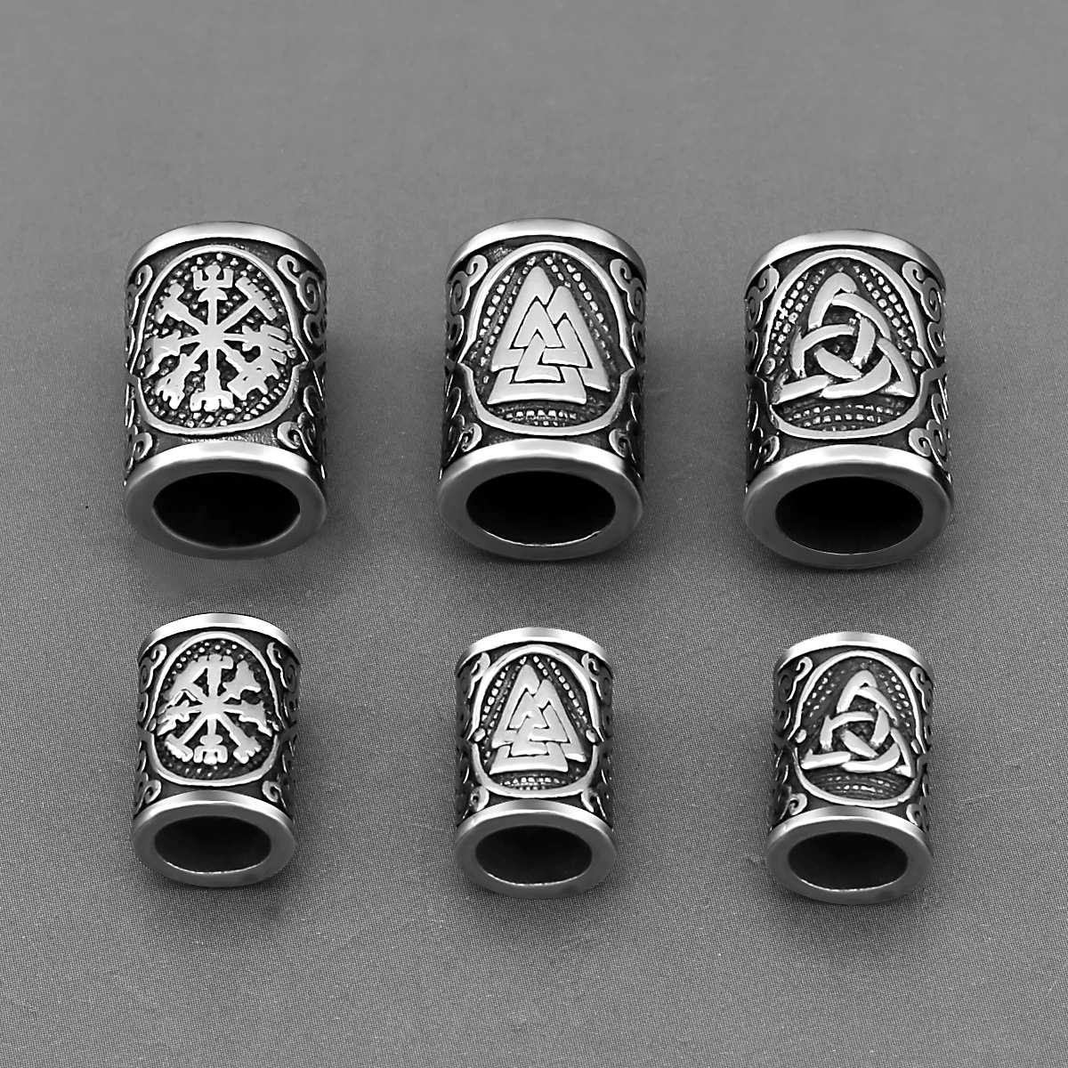 Cuentas de runas vikingas de acero inoxidable, 6mm, 8mm, cuentas de barba y pelo con agujero grande, pulsera pequeña, accesorios para hacer joyas, venta al por mayor