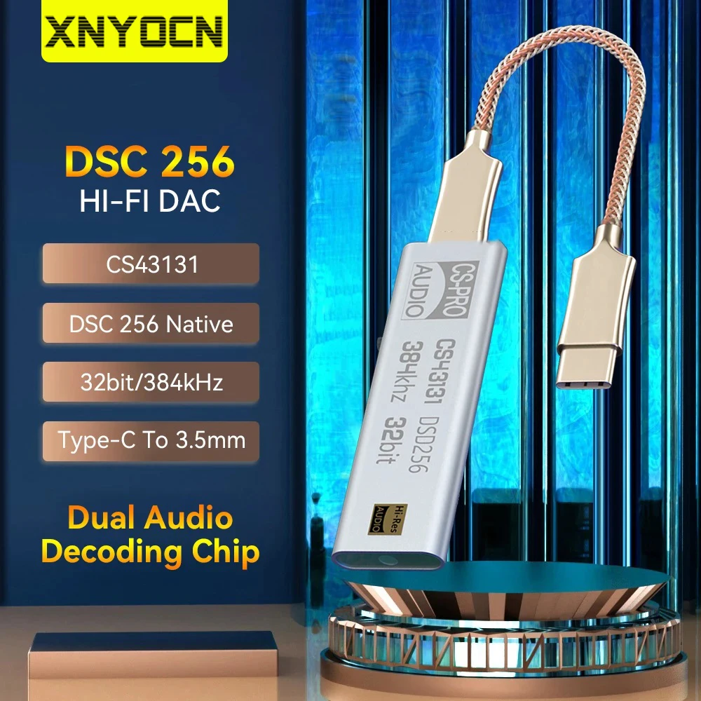 

Xnyocn DAC CS43131 DSD256 усилитель для наушников USB Тип C до 3,5 мм Выход AUX адаптер декодирование HiFi аудио интерфейс чип Amp