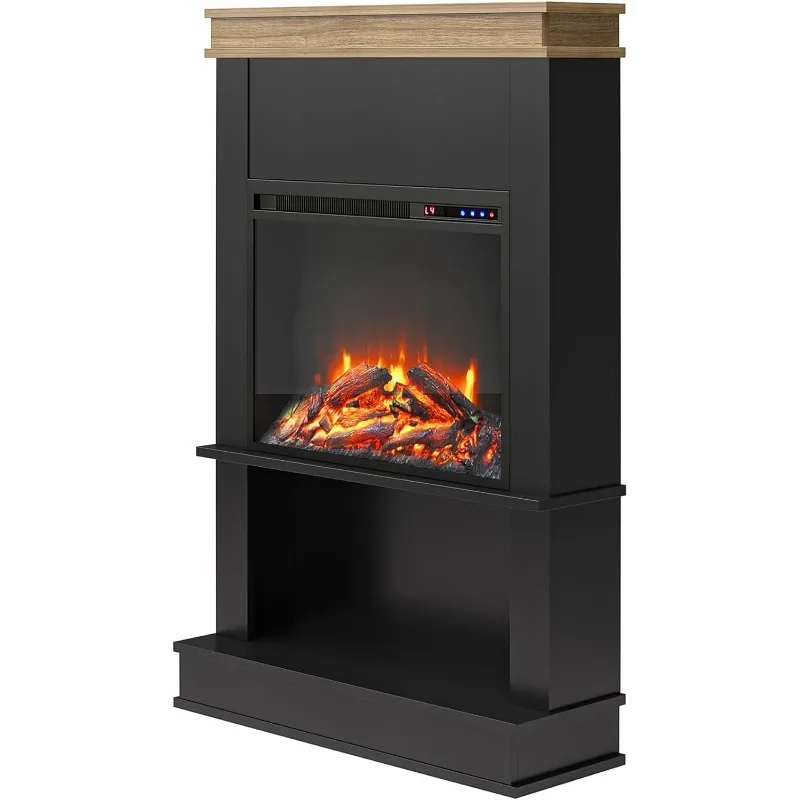 Mateo 30 Inch Electric Fireplace with Mantel and Shelf, Replaceable Fireplace Insert Heater, Freestanding, Remote Control, 6