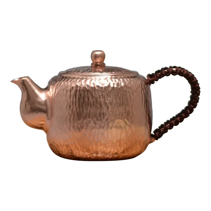 

300ML Small Red Copper Teapot Vintage Handmade Solid Thick Copper Personal Tea Kettle, Chinese Kongfu Style Copper Tea Pot