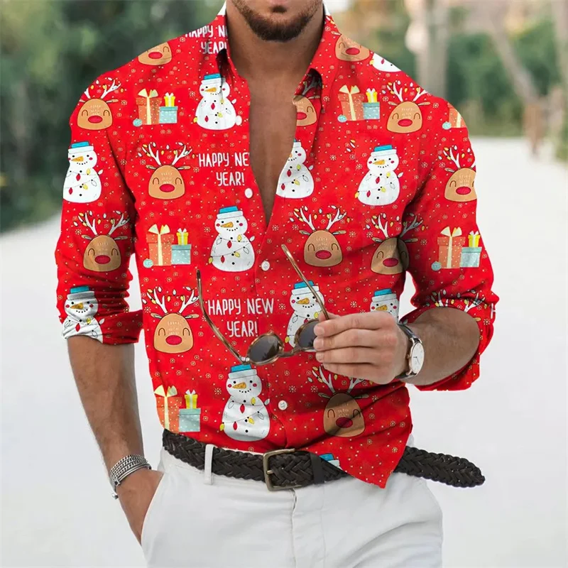 

2023 Christmas Men's Shirt Long Sleeve Tops Christmas Themed 3D Printed Holiday Clothing Oversized XS-6XL Men's Christmas Shirt