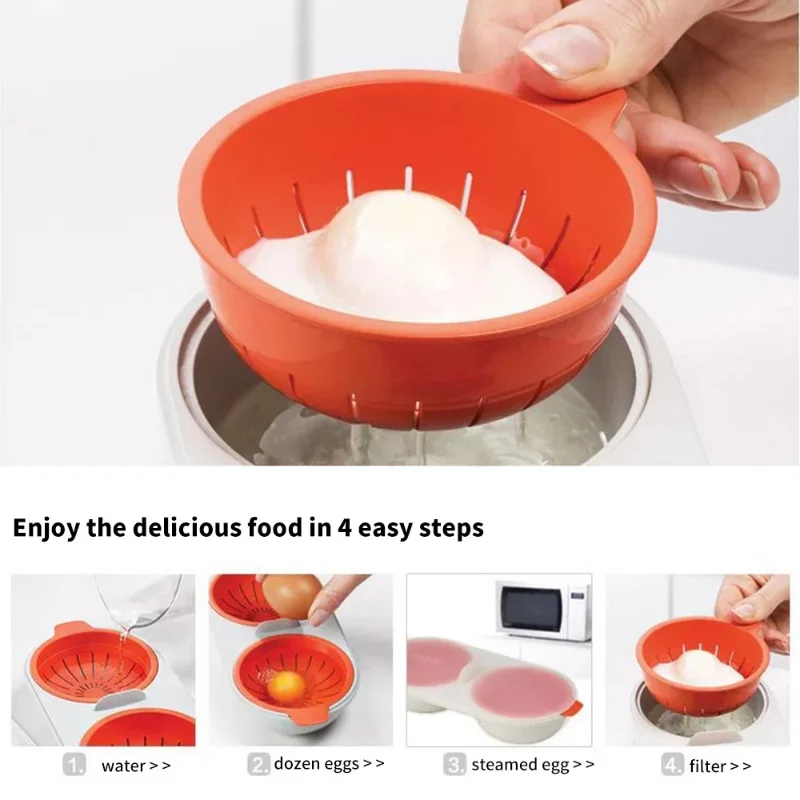 Egg Cooker Egg Boiler Mold Cup Egg Poacher Silicone Egg Poacher Egg Poacher Food Grade Pans Double Cup Egg Boiler Steam Microwave Oven Set Kitchen Cooking Tools