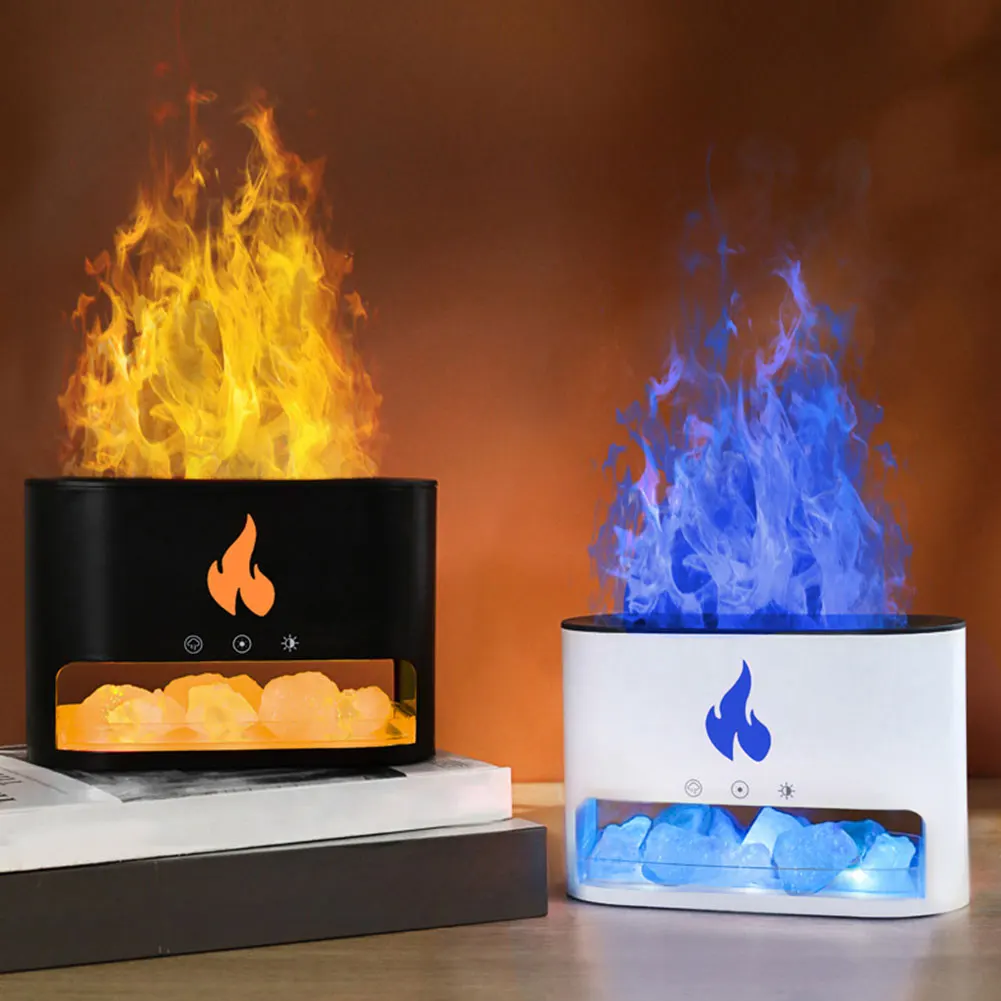 Himalayan Salt Lamp Diffuser Fireplace Fire Flame Cool Mist Humidifier Aromatherapy Diffuser Air Humidifier for Bedroom