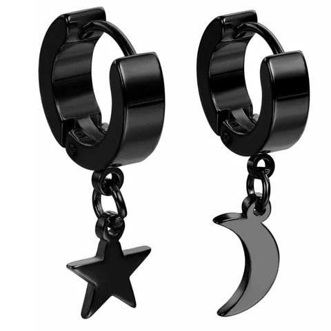 Women Men's Stainless Steel Dropping Earrings Black/Silver Color Star Moon Gothic Punk Rock Style Pendientes Mujer Moda