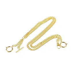 Elegant Vintage Alloy Pocket Watch Double Curb Chain with Clip in Gold, Bronze, and Silver Finish (Gold)