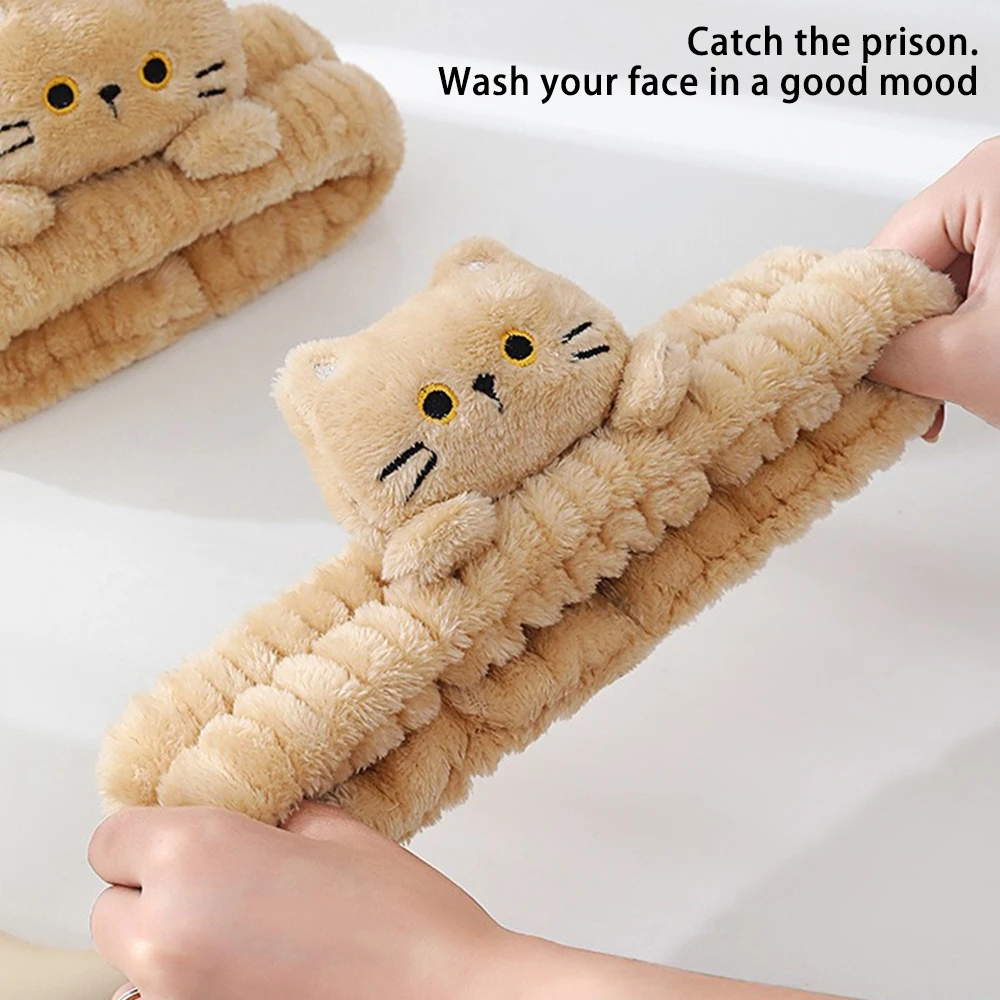 1pcs Cartoon Cat Headband Female Plush Face Wash Headband Non-slip Facial Mask Special Headdress Cat Ear