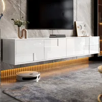 Современная белая подставка под телевизор, 170 см, плавающая или отдельно стоящая, без ручек, с 3 дверцами, 2 ящиками, большое пространство для хранения вещей для гостиной. — изображение 3