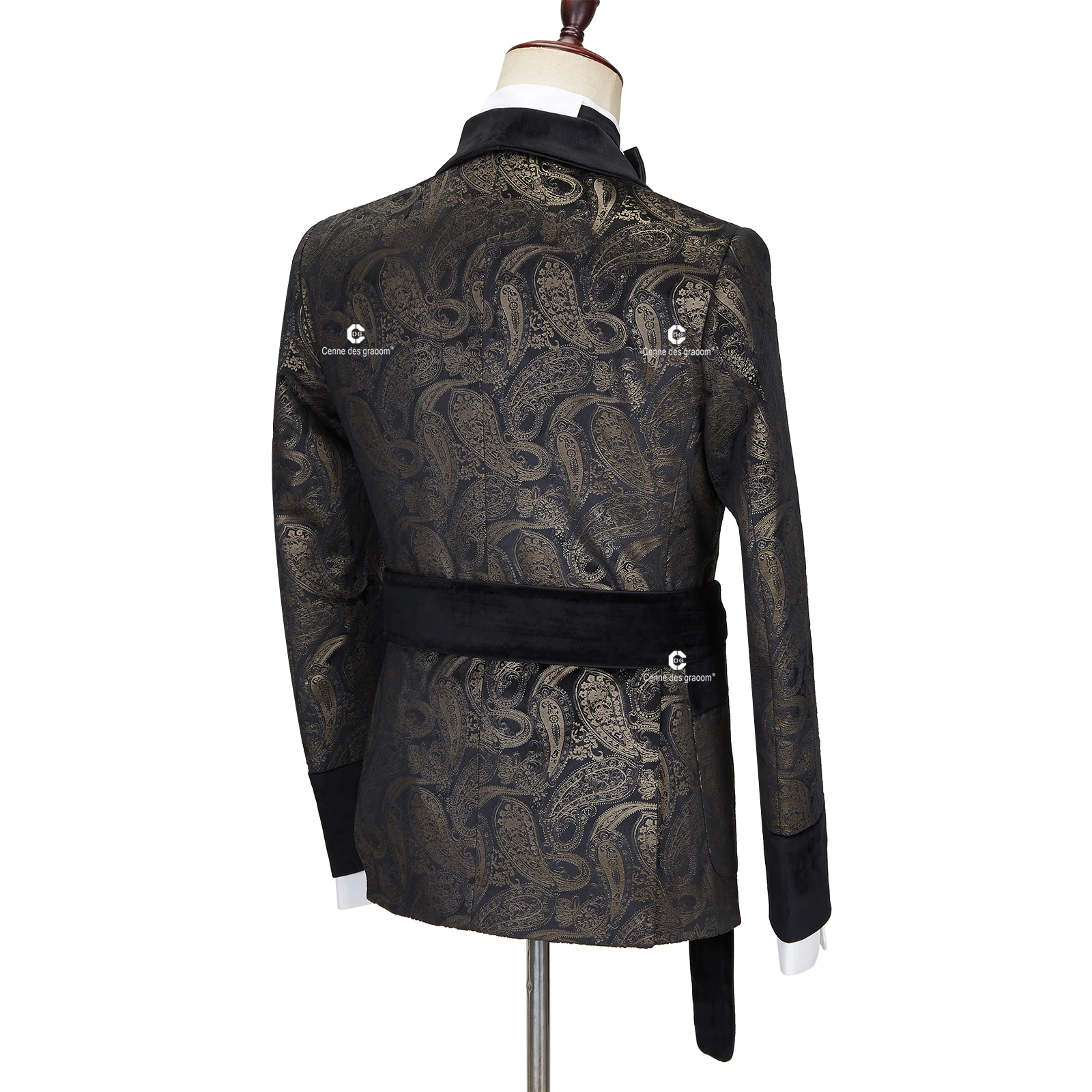 Cenne Des Graoom 2023 New Men's Suit Paisley Tuxedo For Wedding Double Breasted Shawl Velvet Lapel Jacket 2 Pieces With Belt 5