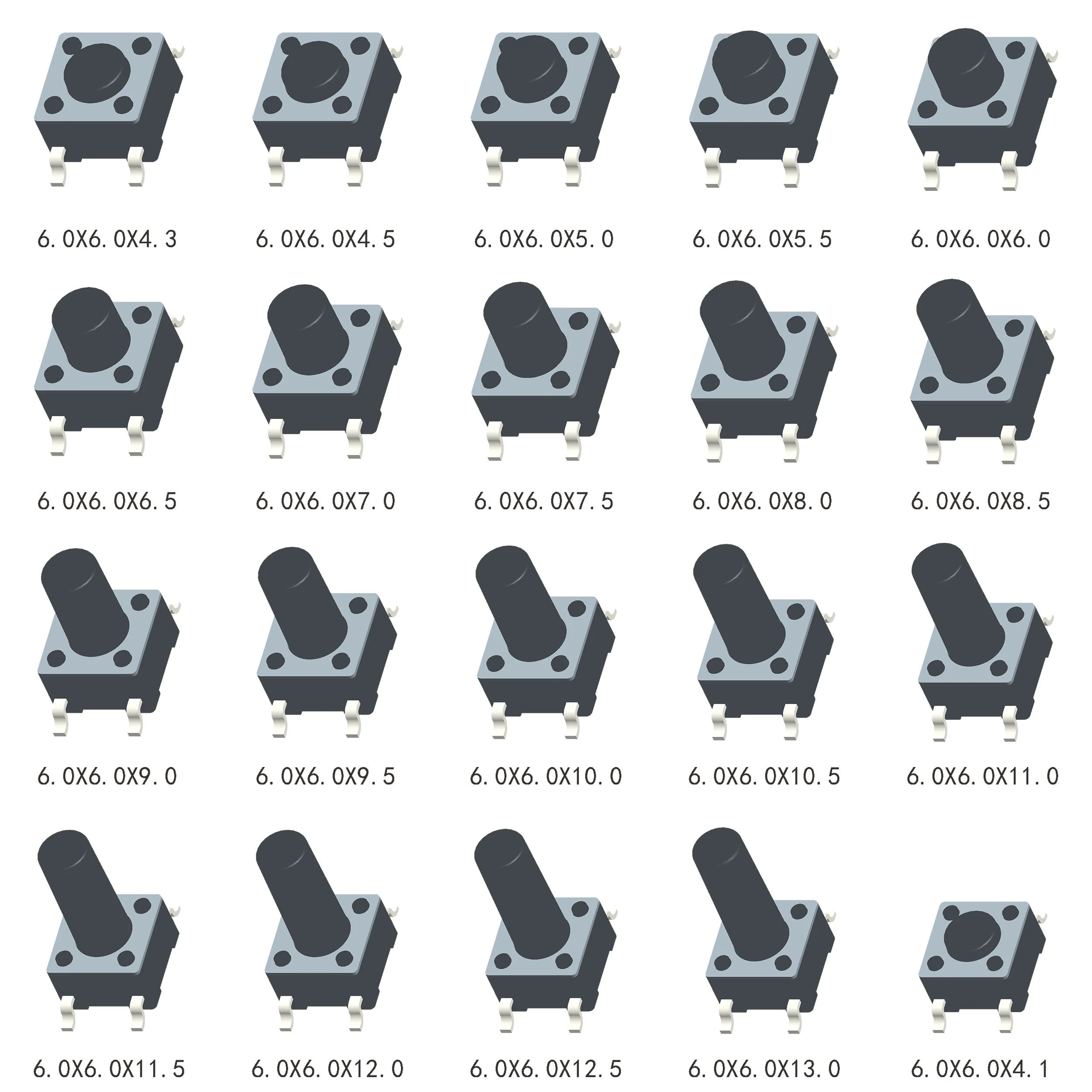 50pcs Tactile Switch 6x6mm H=4.1/4.3/5/5.5/6/7/8/9/~13mm Momentary Tact Button Mini Push Button 4Pin/2Pin DIP/SMT  Widely Use