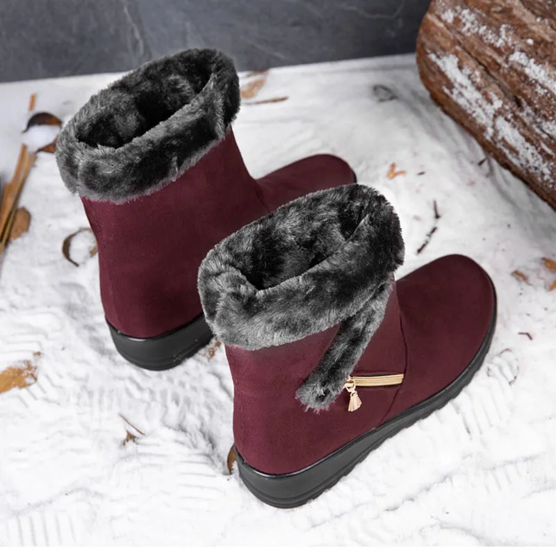 Cute Winter Boots Women Fashion, Womens Snow Boots Flat Non Slip Velvet  Warm Short Boots Comfortable Solid Color Lace Up Furry Riding Boots