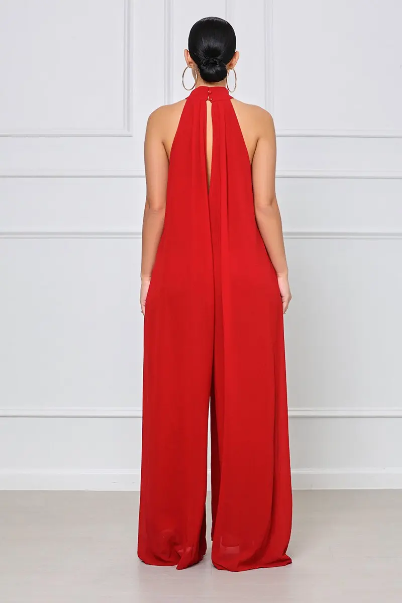 オールインワン・サロペット Red Open Back Sleeveless Silk Jumpsuit 26341_cca9b17547-