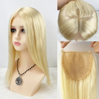 5"X5" Silk Base Lace Closure Light Blonde #613 Virgin European Human Hair Silicon Skin Silk Top Topper With Clips in for Women