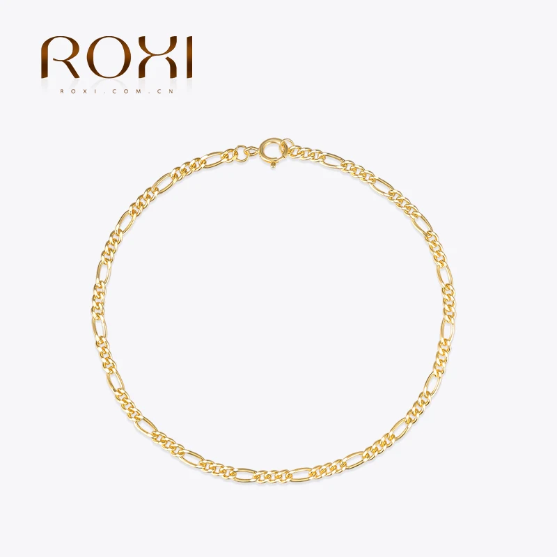 

ROXI Pulseras Mujer 925 Sterling Silver Figaro Chain Bracelets For Women Punk Cool Party Bangle Simple 18K Gold Plated Bracelet