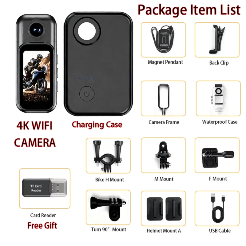 Mini Telecamera Indossabile FHD 1080P con Schermo Touch da 1,47", Registratore Portatile WiFi per Casco, Bici, Moto, Vlogging all'Aperto - immagine 6