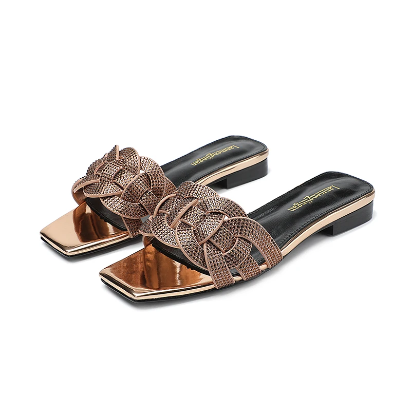 Genuine Leather Women's Slippers Flat Bottom Anti-skid Summer Outdoor Open Toe Shoes Beach Flip-flops Fashionable Women's Shoes