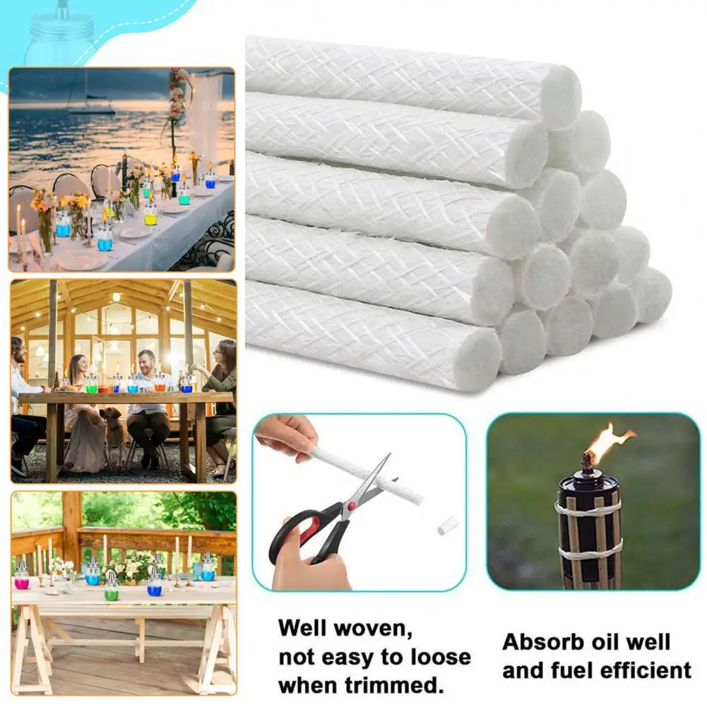 50 Pcs Lighting Torches Wicks Glass Fiber Wicks Replacement Long-Lasting Clean Burning for Torches Lanterns Bottles